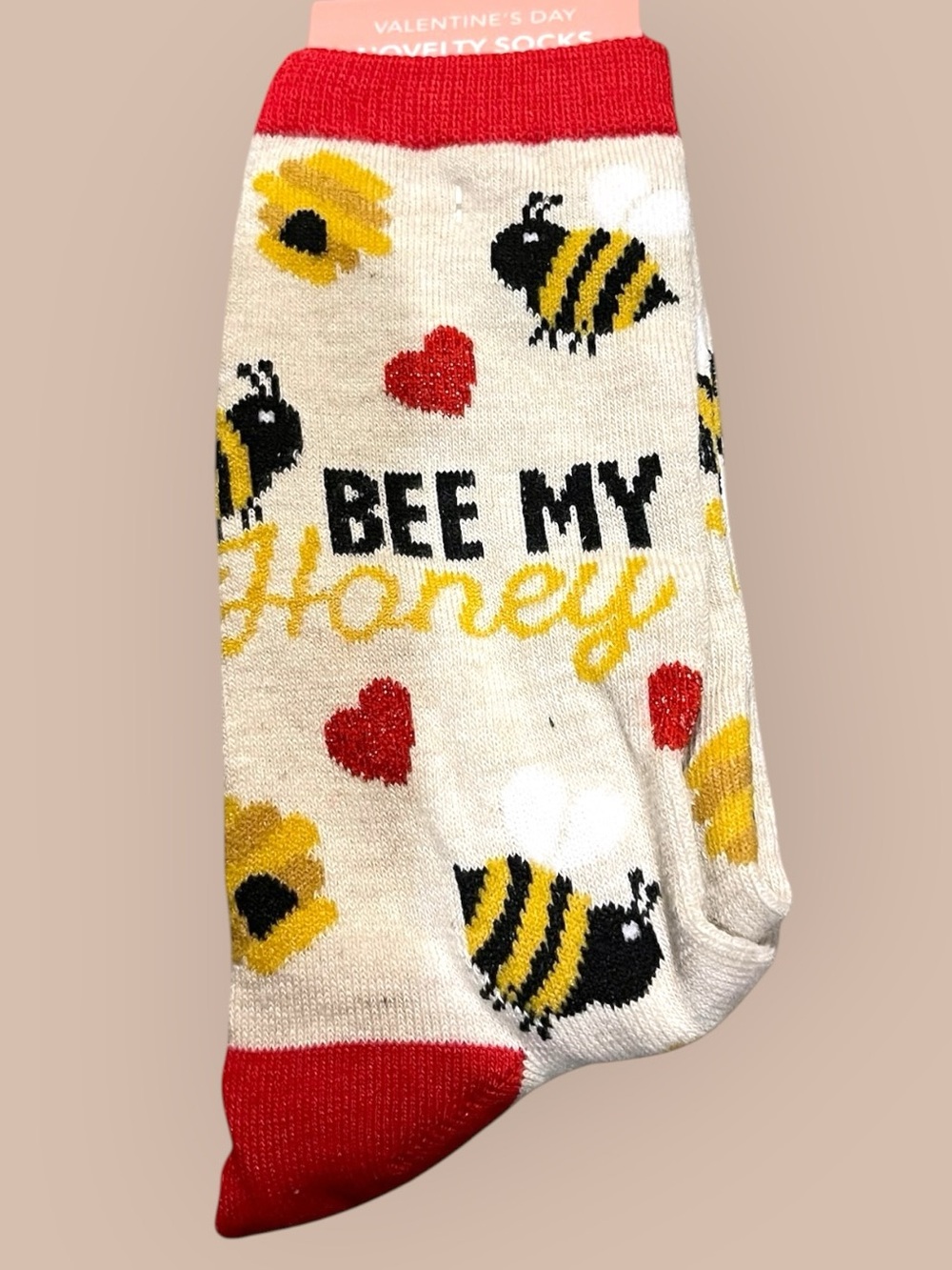 Bee My Honey Women's Cream Crew Socks with Red & Yellow Accents 🐝